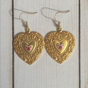 Dresden guilloche enamel heart earrings